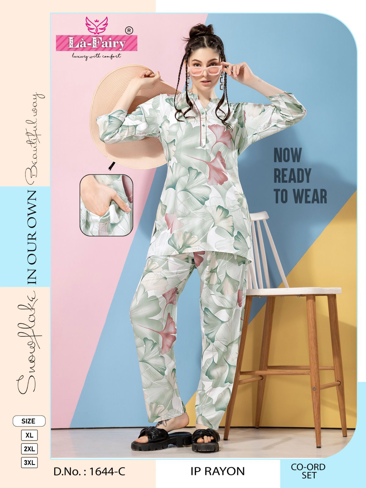 1644 La Fairy Imported Rayon Printed Western Ladies Top With Bottom Cord Set